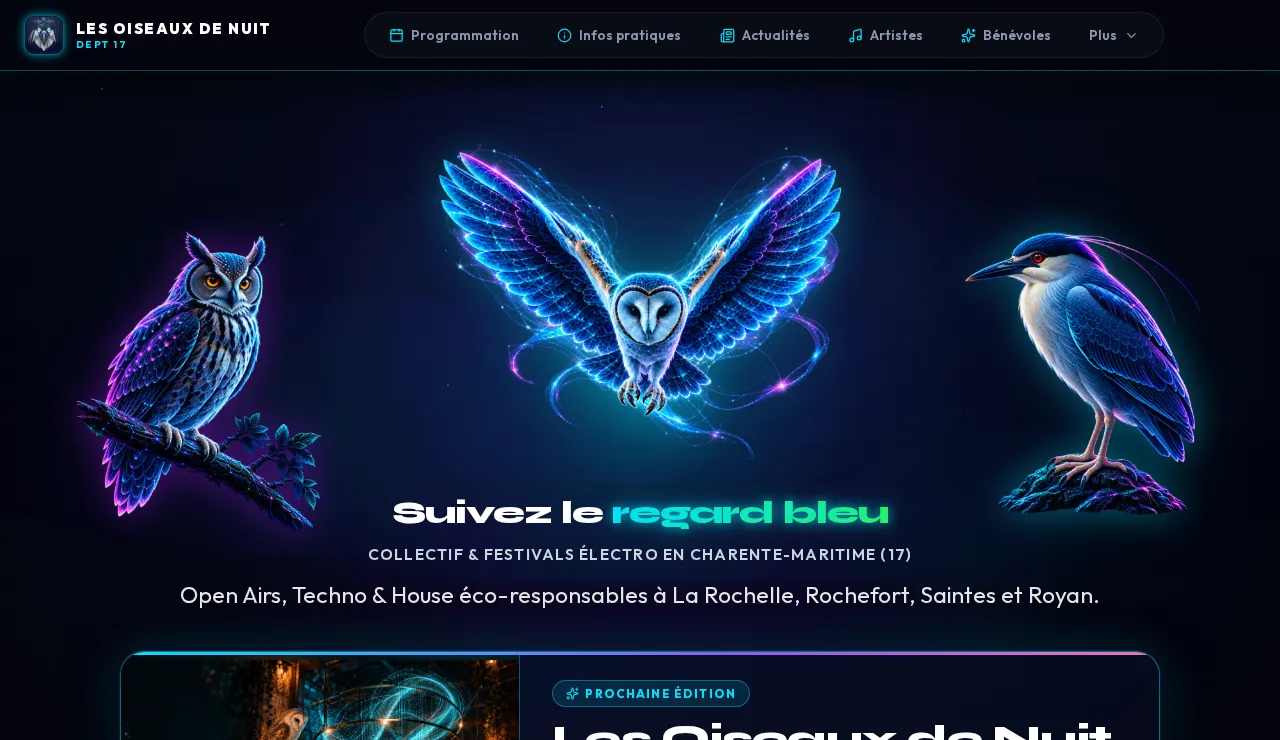 Page d’accueil du site Les Oiseaux de Nuit sur ordinateur